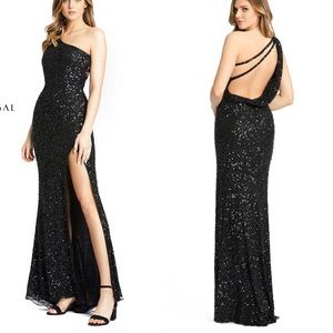 Mac Duggal NEW One Shoulder Black Sequin Gown Maxi Dress 5059 Size 2